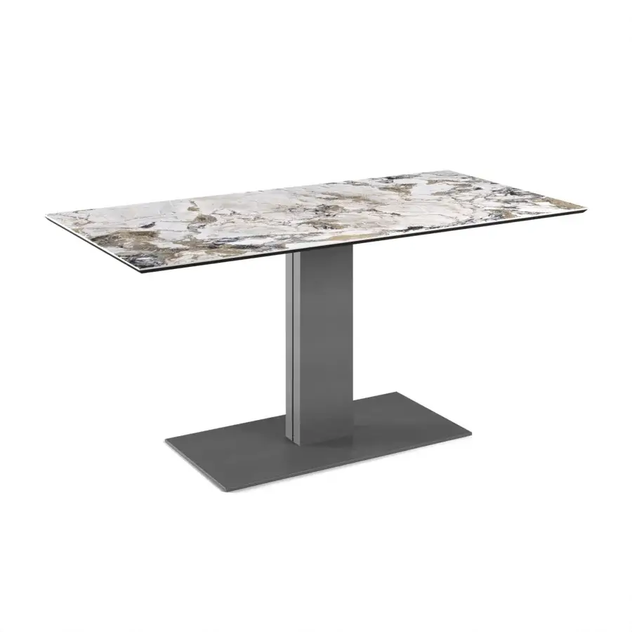 Exceptional Cattelan Italia Elvis Keramik table with marbled ceramic top and matte grey metal pedestal base