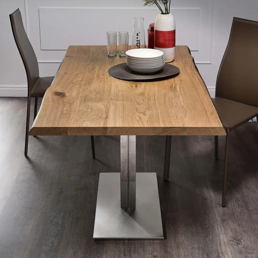 Distinguished Cattelan Italia Elvis Wood table with natural oak top and graphite embossed lacquered steel base