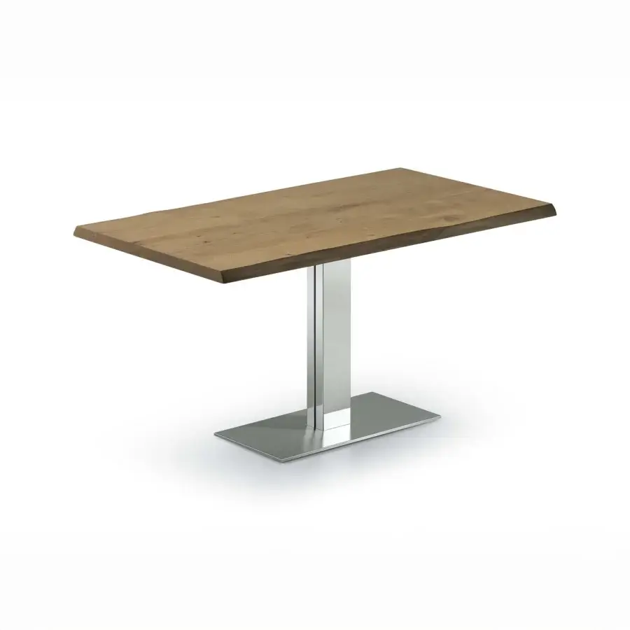Exceptional Cattelan Italia Elvis Wood table with irregular Canaletto walnut top and satin stainless steel base crafted in Italy