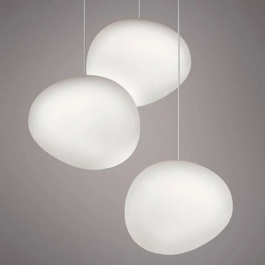 Elegant Foscarini Gregg Outdoor suspension lamp with clustered ovoid forms in matte white rotational molded polyethylene