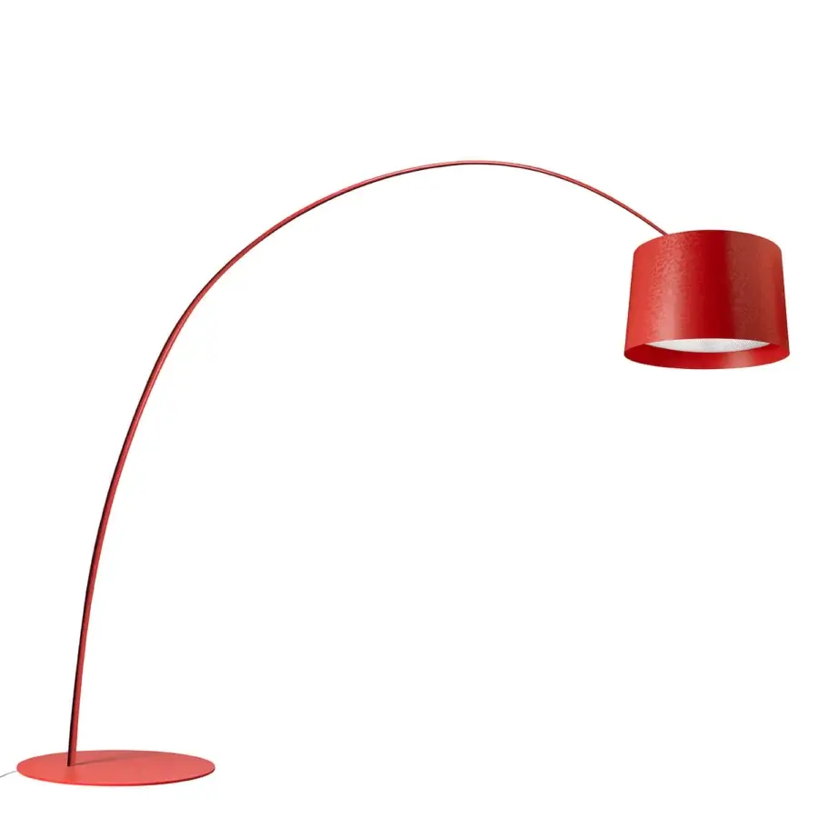 Exceptional Foscarini Twice As Twiggy floor lamp in crimson fiberglass with a painted aluminum shade and epoxy powder coated metal base