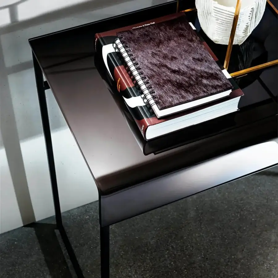 Luxury Sovet Italia Nido console with sleek design in lacquered glass and burnished metal frame