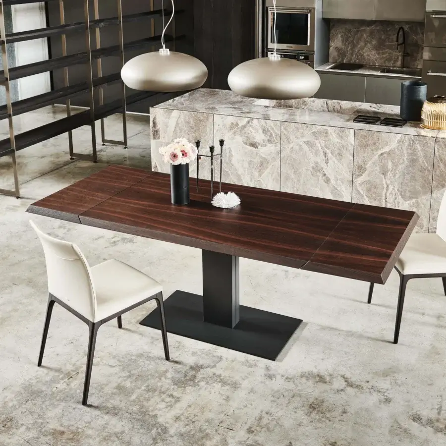 Superior Cattelan Italia Elvis Wood Drive table with a dark brown wooden tabletop and sleek black steel base