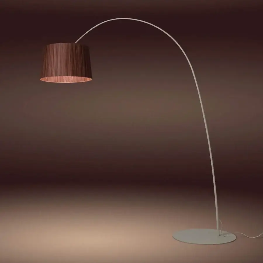 Superior Foscarini Twiggy Wood floor lamp with curved silhouette crafted in limed maple oak and liquid-coated composite material with a dimmer