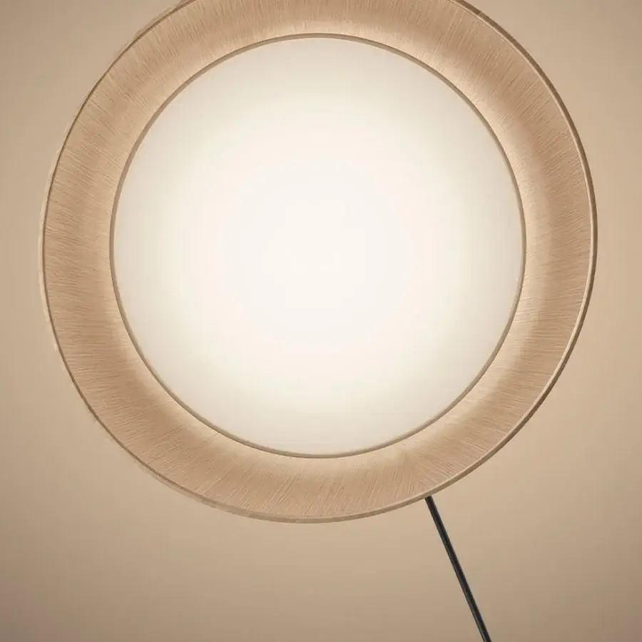 Exceptional Foscarini Twiggy Wood floor lamp with overlapping limed maple oak shade and liquid coated fiberglass composite structure