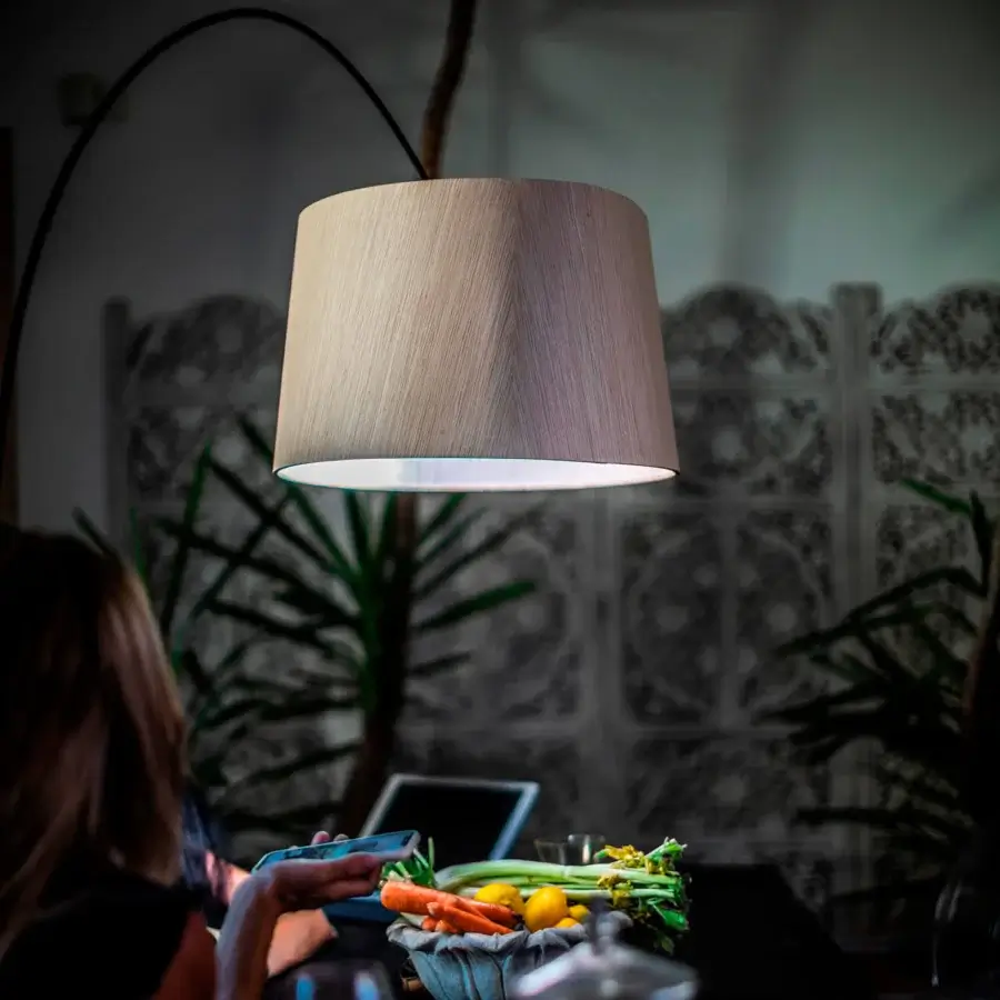 Superior Foscarini Twiggy Wood floor lamp crafted with a limed maple oak shade and dark liquid-coated fiberglass structure