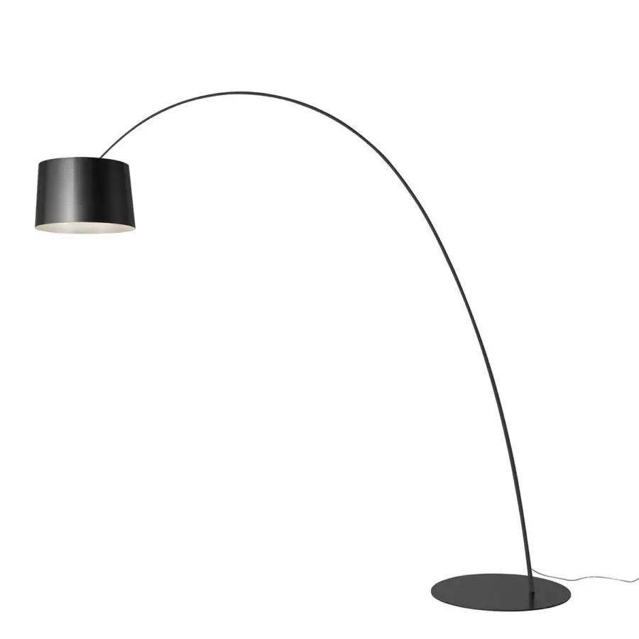 Elegant Foscarini Twiggy Elle floor lamp with a slender arched silhouette in graphite fiberglass-based composite and epoxy powder coated metal