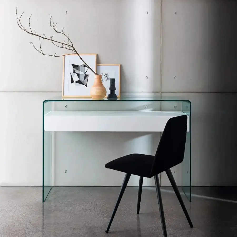 Exceptional Sovet Italia Bridge drawer console built in bent glass with matte white drawer finish