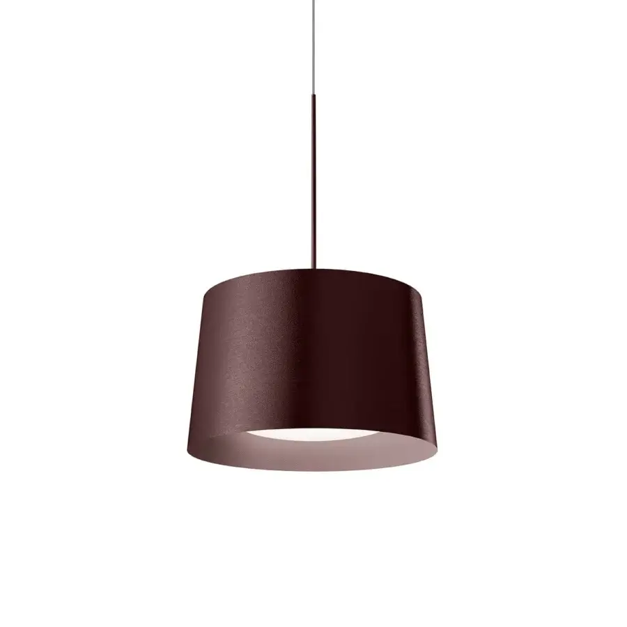 Elegant Foscarini Twiggy suspension lamp in burgundy with a liquid coated fiberglass composite material diffuser