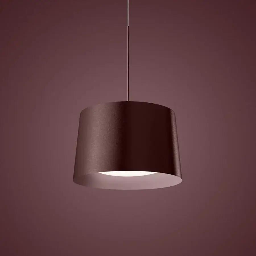 Exceptional Foscarini Twiggy suspension lamp with a reddish-brown fiberglass-based composite shade and light gray cord