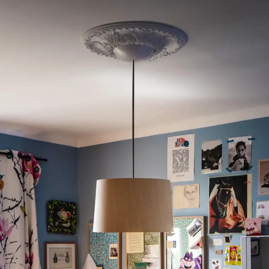 Elegant Foscarini Twiggy Wood suspension lamp with a limed maple oak shade reinforced by bamboo rings and light grey canopy