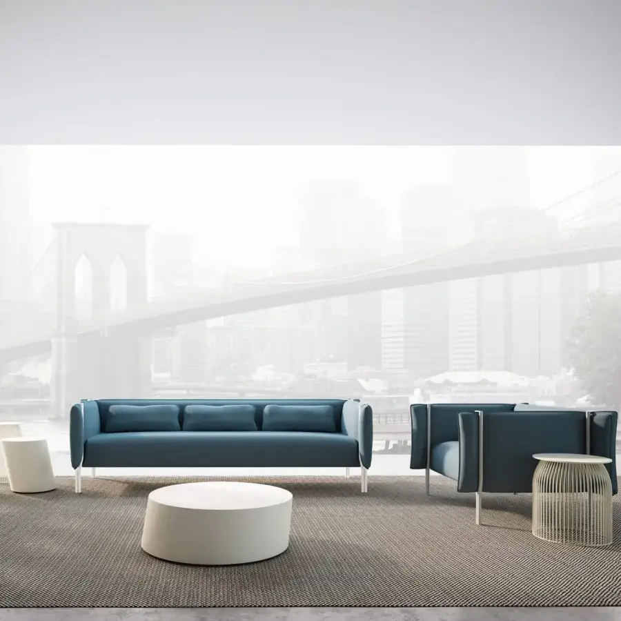 Sophisticated LaCividina Pinch sofa with teal upholstery and light gray matte finish metal legs