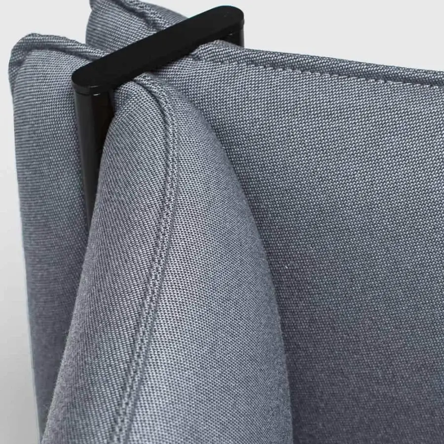 Superior LaCividina Pinch sofa with textured gray textile upholstery and slender tubular metal frame