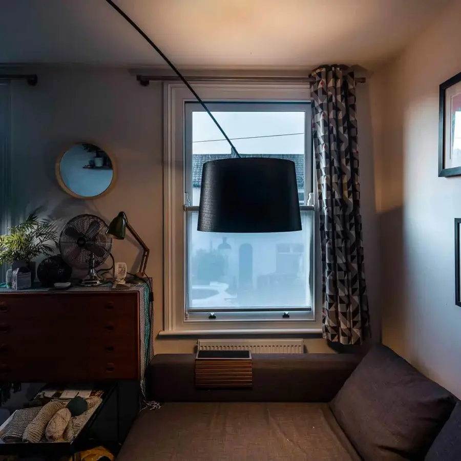 Distinguished Foscarini Twiggy rotating ceiling lamp with a sleek rod and cylindrical fiberglass-based composite material lampshade in a matte finish