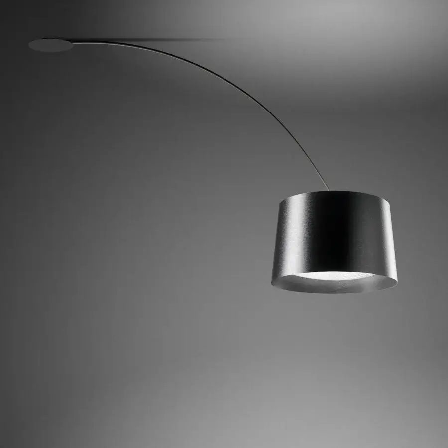 Elegant Foscarini Twiggy rotating ceiling lamp built in dark gray fiberglass-based composite with liquid coating