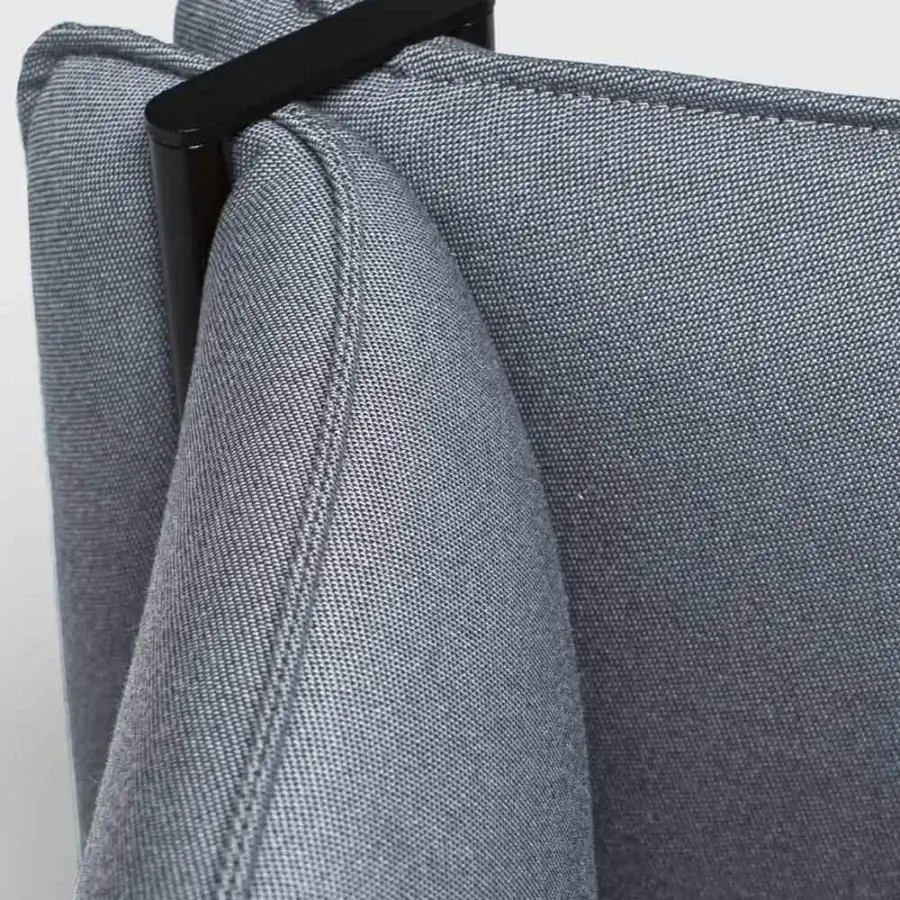 Elegant LaCividina Pinch sofa with gray fine-woven textile upholstery and slender dark metal framing