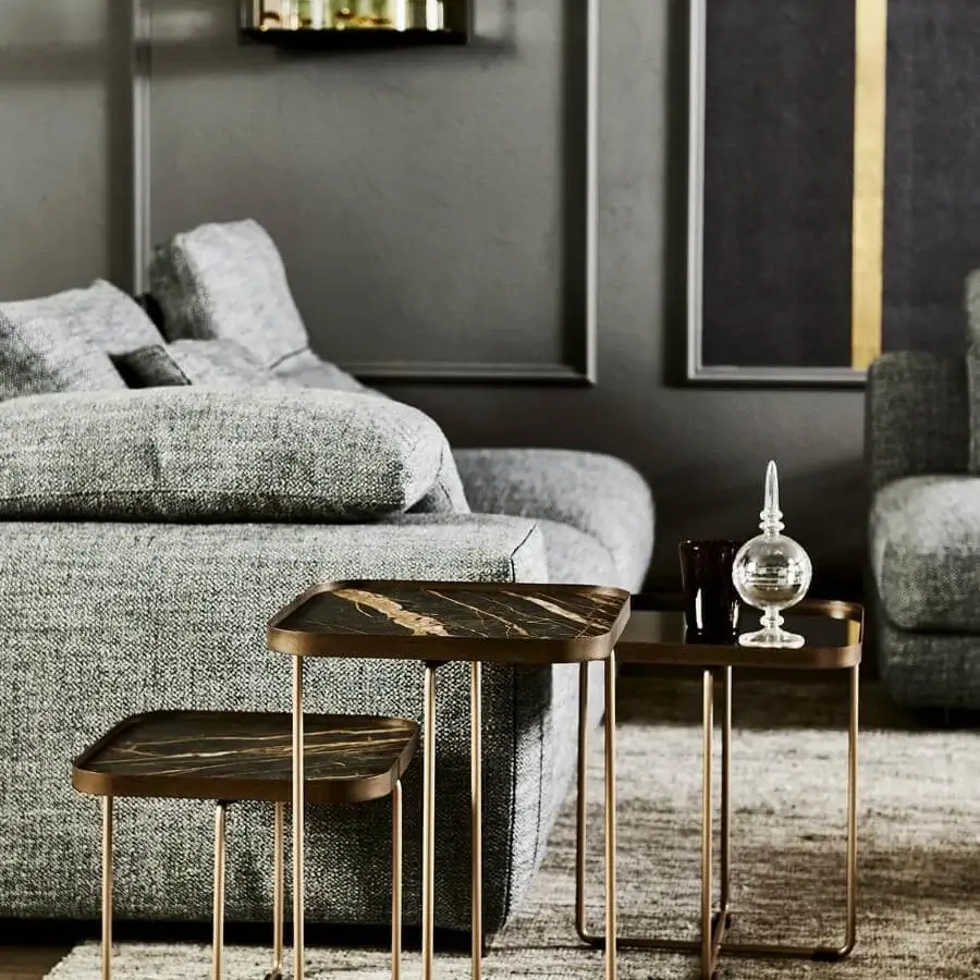 Sophisticated Cattelan Italia Benny Keramik side table with Marmi ceramic in brown and gold tones and bronzed metal frame