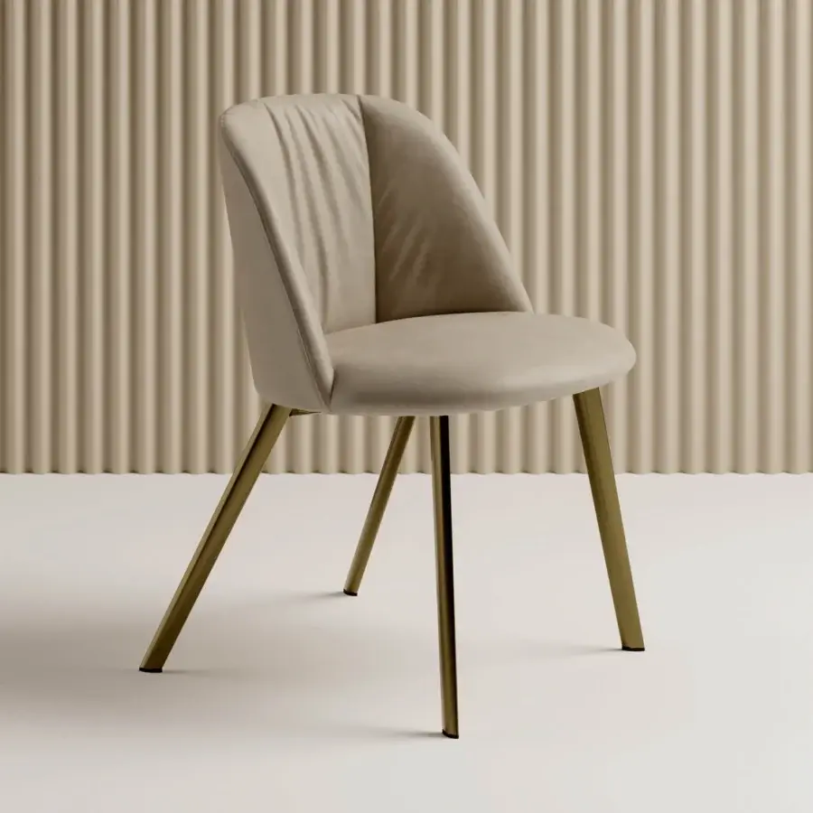 Distinguished Bontempi Agatha chair with light beige quilted upholstery and slender metal legs
