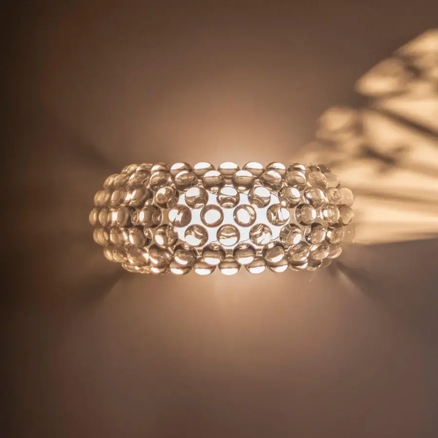 Distinguished Foscarini Caboche Plus wall lamp with transparent PMMA spheres and etched opaline blown glass diffuser crafted in anodized aluminum