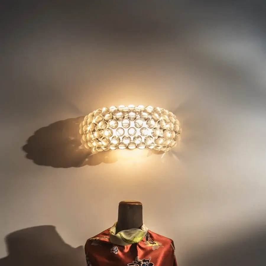 Exceptional Foscarini Caboche Plus wall lamp crafted with transparent arches and PMMA spheres in anodized aluminum mount