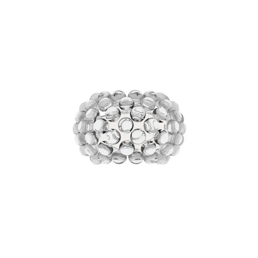 Exceptional Foscarini Caboche Plus wall lamp crafted with transparent PMMA spheres and etched opaline glass with an anodized aluminum mount and glossy finish