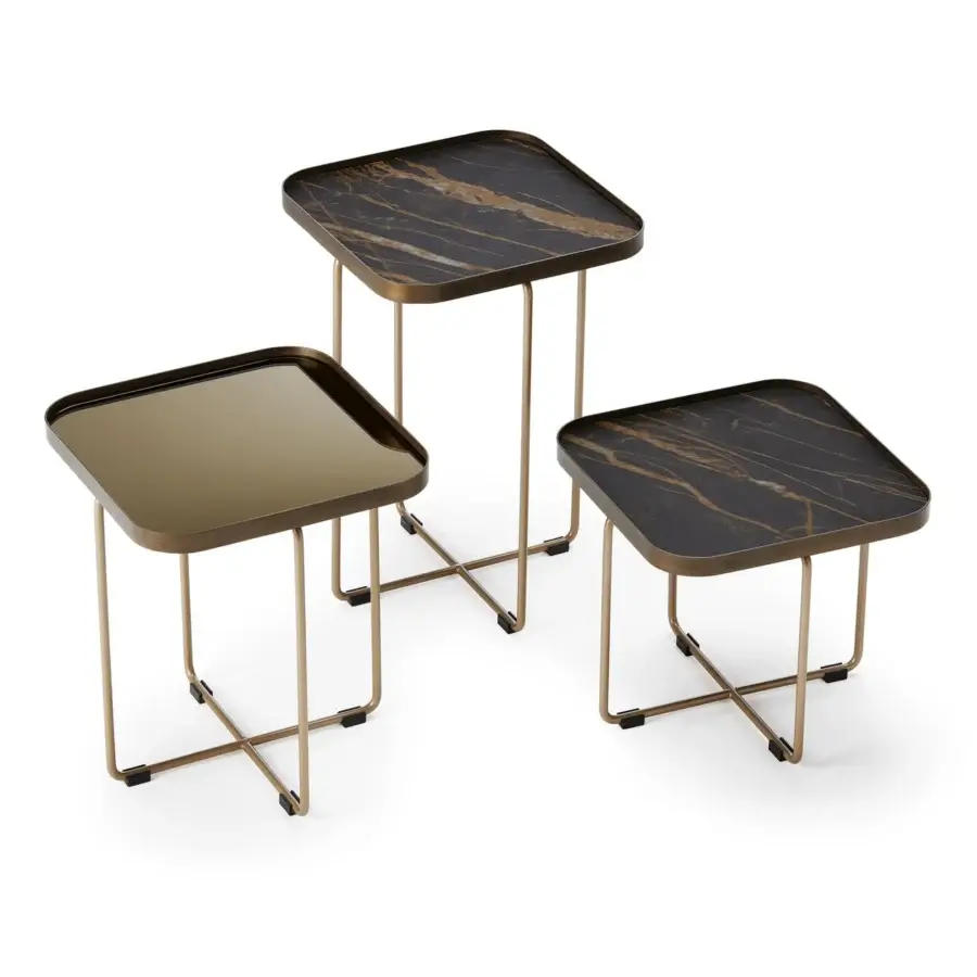Superior Cattelan Italia Benny Keramik side table with dark Marmi ceramic and golden metal X-shaped legs