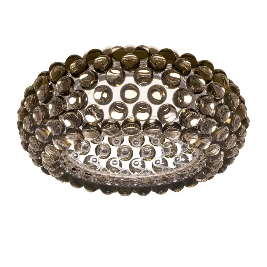 Exceptional Foscarini Caboche Plus ceiling lamp built with smoked bronze PMMA spheres and transparent polycarbonate structure