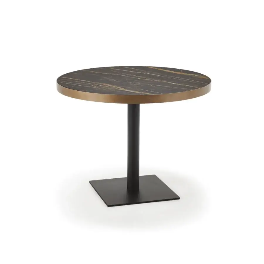 Refined Cattelan Italia Ribot Keramik table with dark Marmi Portoro ceramic top and titanium embossed lacquered steel frame