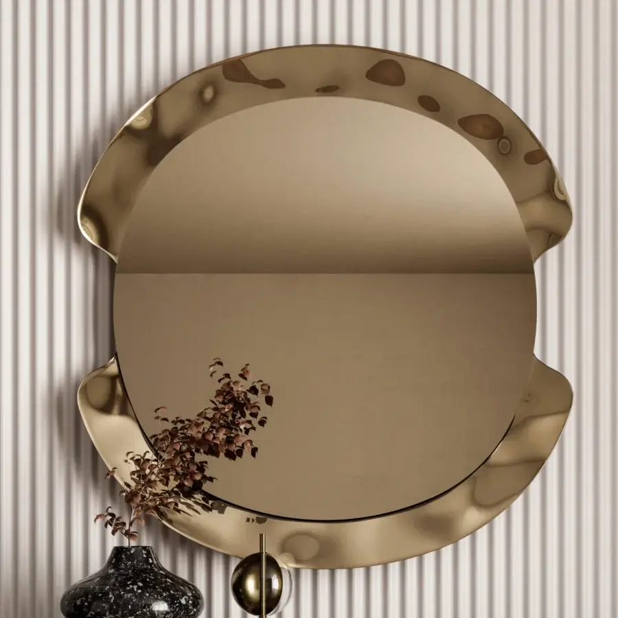 Distinguished Bontempi Peak mirror with circular mirrored glass and a glossy golden-toned frame crafted in Italy