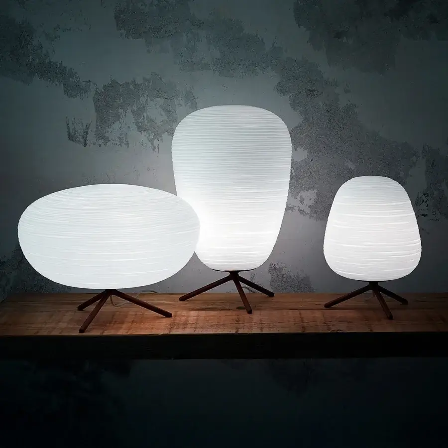 Distinguished Foscarini Rituals lamp with fixed blown glass shade and dark-toned wooden base crafted in Italy