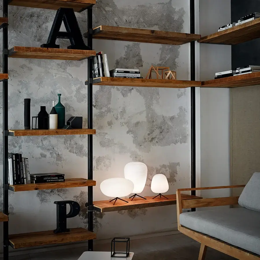 Distinguished Foscarini Rituals lamp with white blown glass exhibiting a striped effect and dark epoxy powder-coated metal base