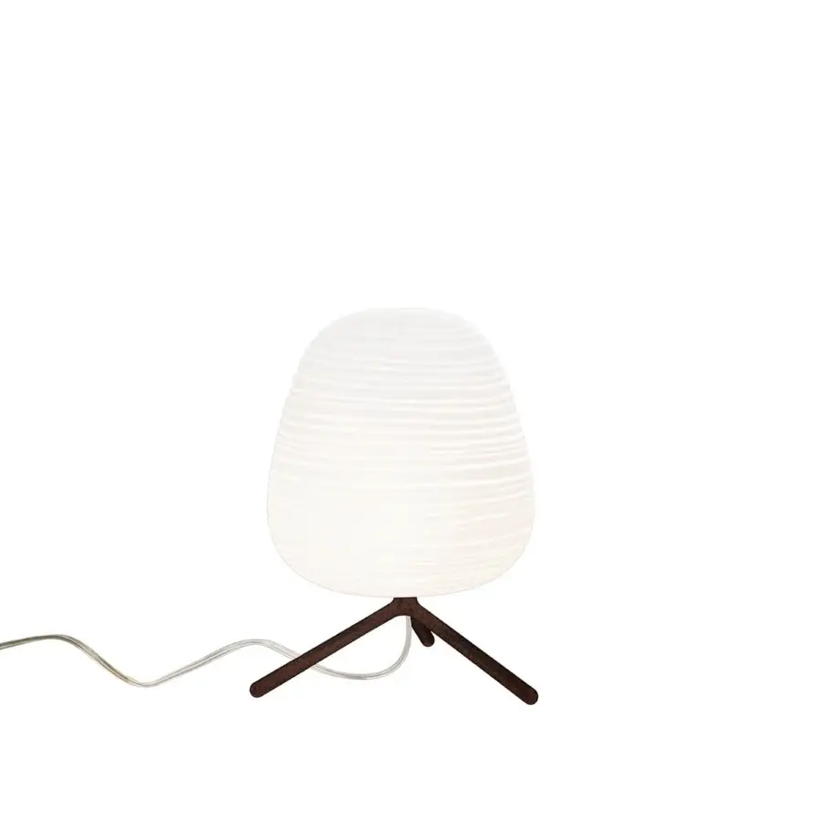Elegant Foscarini Rituals lamp with a striped blown glass shade and plaster-like finish built with an epoxy powder-coated metal base