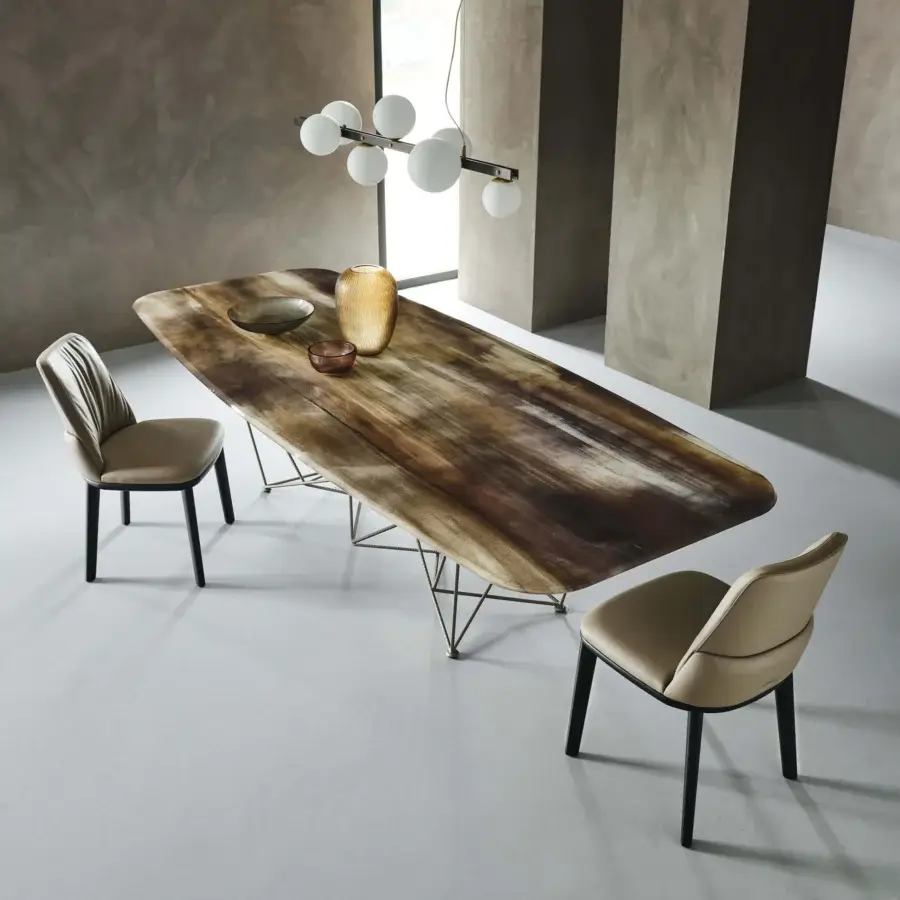 Distinguished Cattelan Italia Gordon CrystalArt table with a crystal top and gold-colored metal base crafted in a geometric arrangement