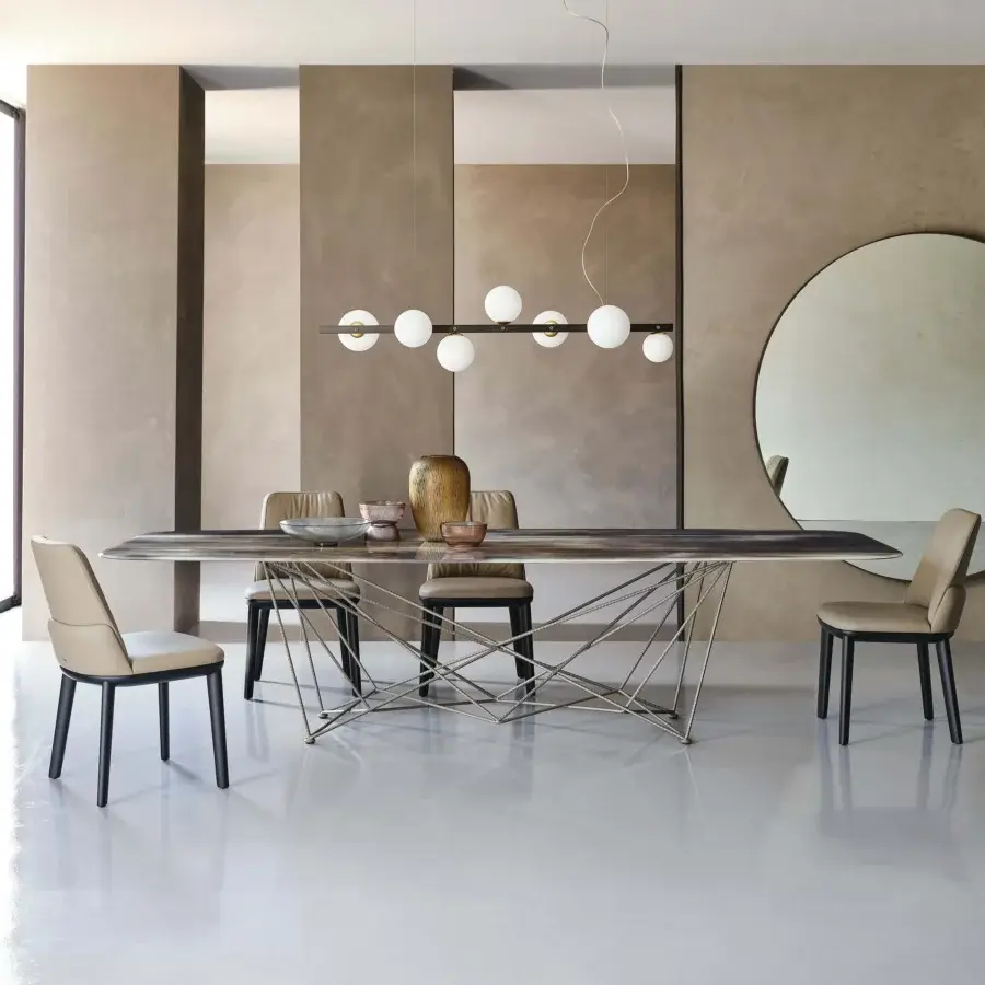 Exceptional Cattelan Italia Gordon CrystalArt table with a crystal top displaying marbled shades and a light metallic geometric base