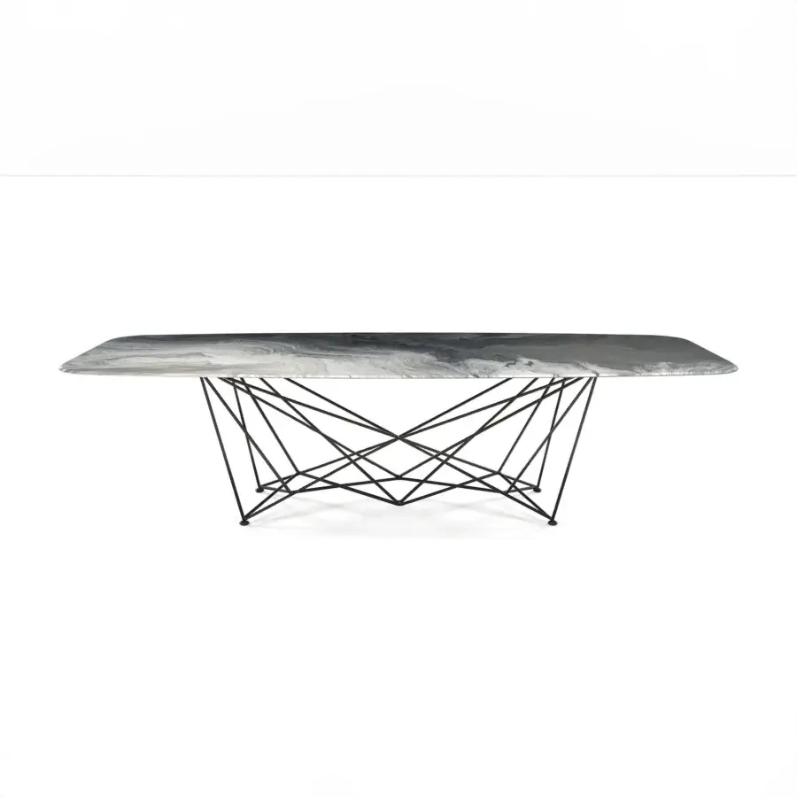 Superior Cattelan Italia Gordon CrystalArt table with a rectangular crystal top displaying swirling gray patterns and a black metal base