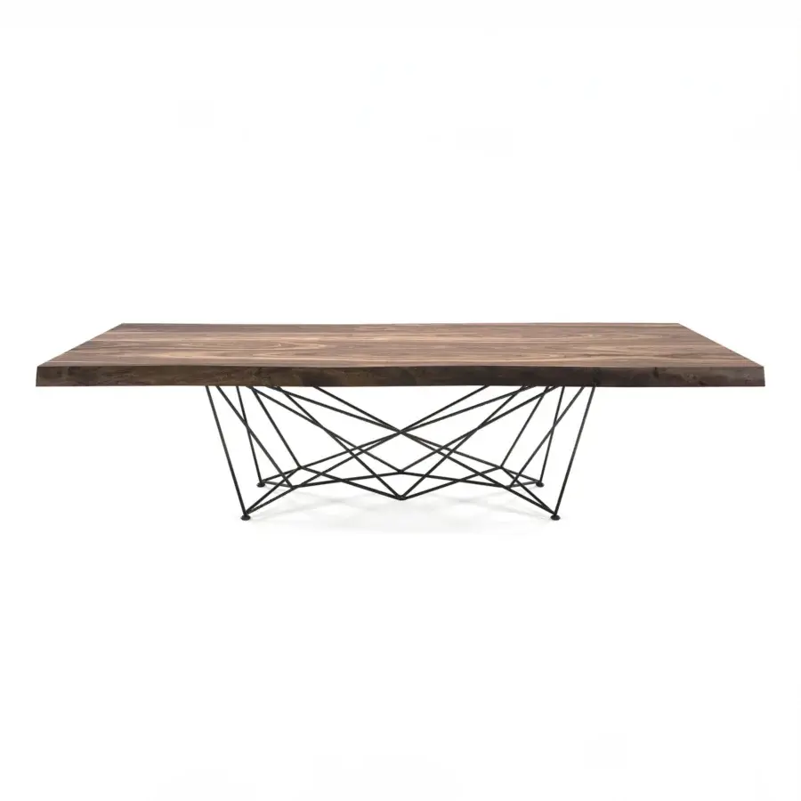 Superior Cattelan Italia Gordon Deep Wood table with interconnected black metal rods and a matte dark brown wooden top