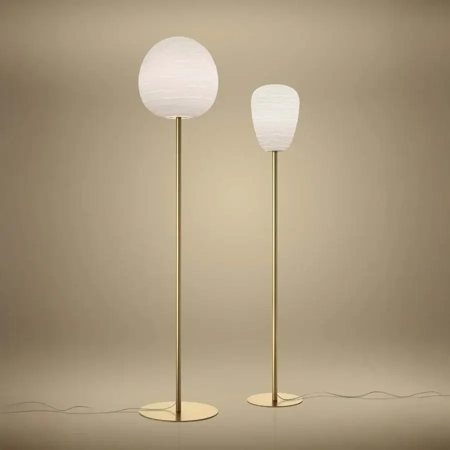 Superior Foscarini Rituals floor lamp with striped blown glass diffuser and light gold liquid coated metal rod base