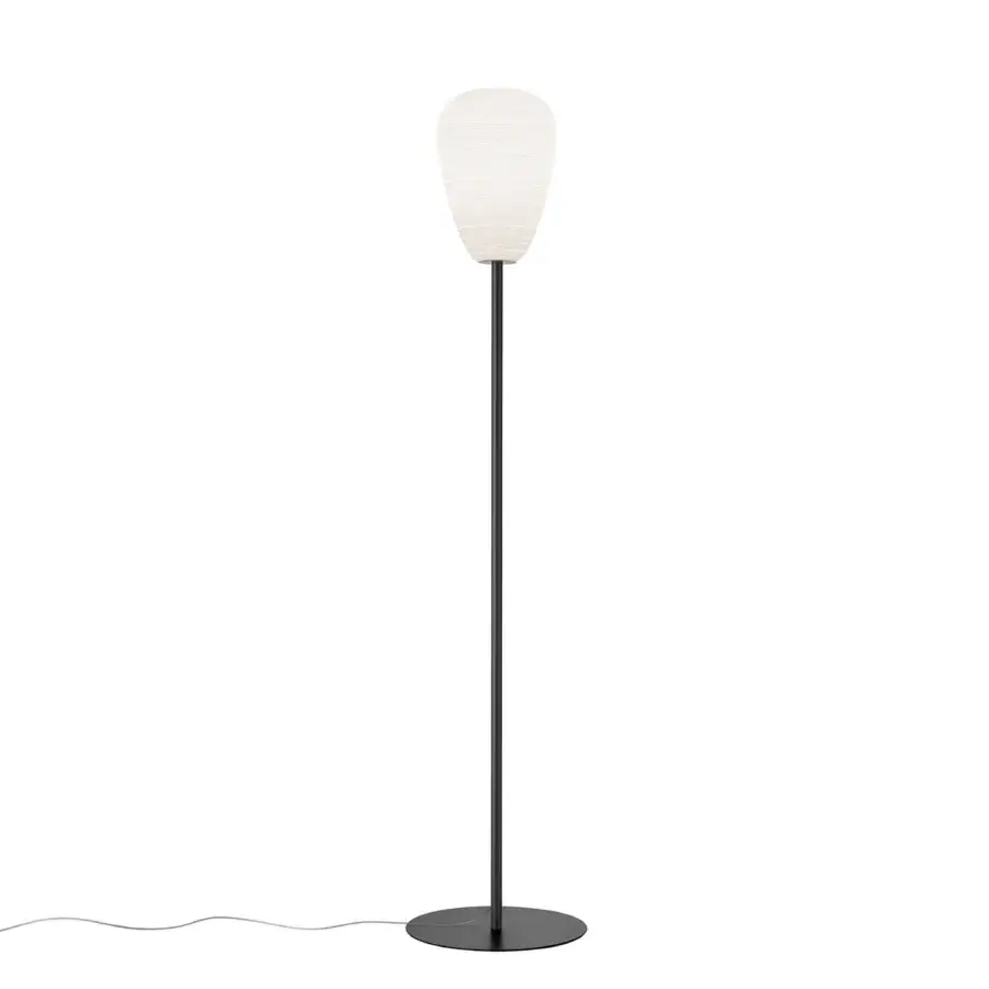 Distinguished Foscarini Rituals floor lamp with a striped blown glass diffuser and liquid coated metal base in matte finish