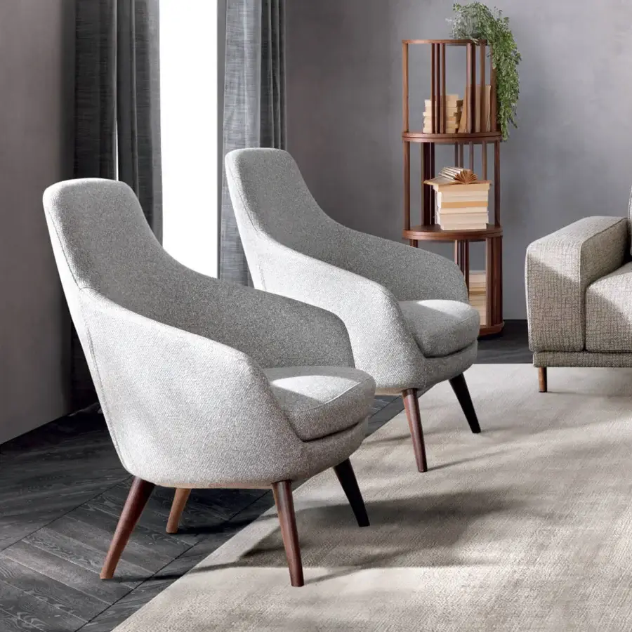Captivating Pacini & Cappellini Spring lounge chair in woven light gray fabric with a solid ash wood base
