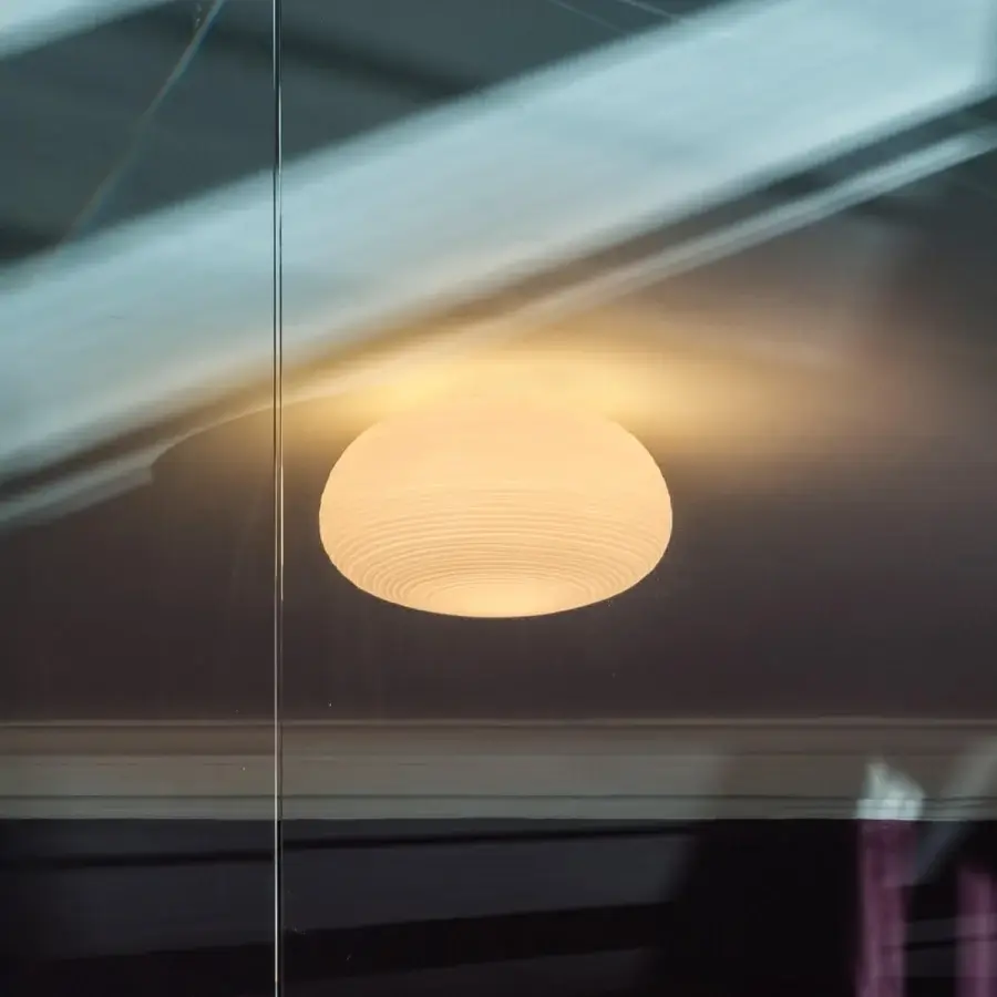 Superior Foscarini Rituals ceiling lamp in off-white blown glass with striped texture and plaster-like finish