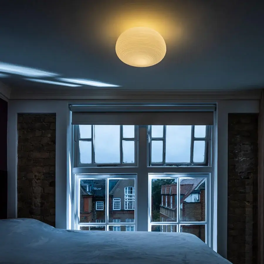 Exceptional Foscarini Rituals ceiling lamp in textured light yellow blown glass with plaster finish