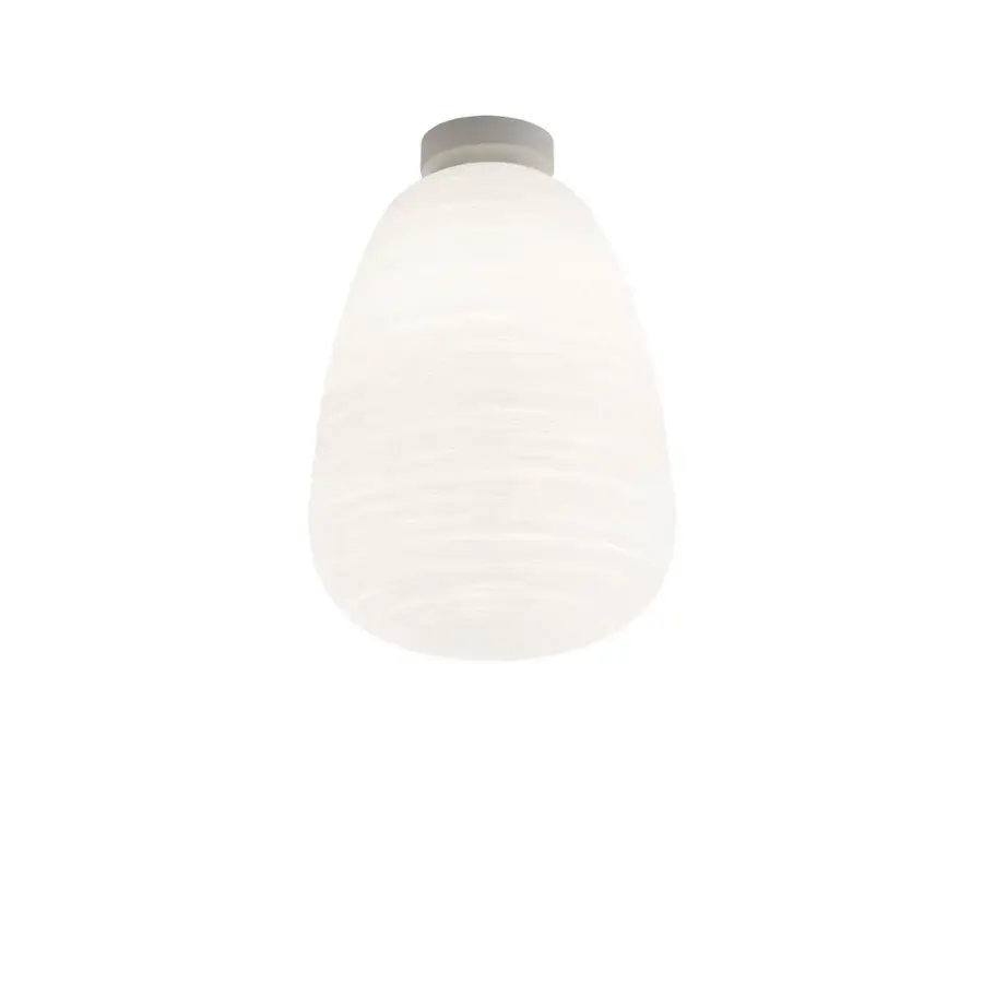 Distinguished Foscarini Rituals ceiling lamp with fixed blown glass and light gray epoxy powder coated metal mount in a plaster-like matte finish