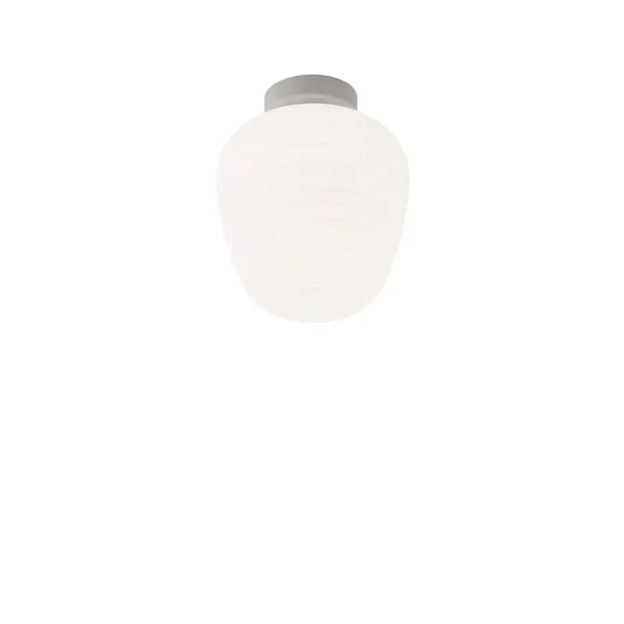 Elegant Foscarini Rituals ceiling lamp with a rounded silhouette crafted from fixed blown glass and uniform white finish