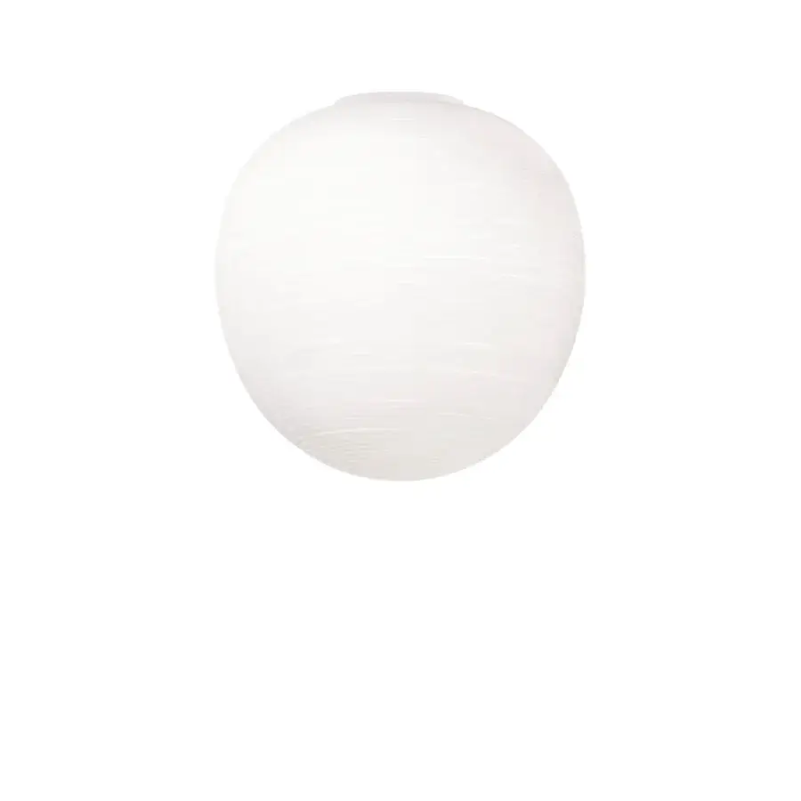 Exceptional Foscarini Rituals ceiling lamp with a spherical form in fixed blown glass and a plaster-like textured white finish