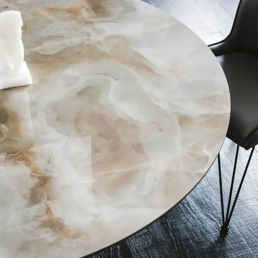 Superior Cattelan Italia Gordon table with glossy Marmi ceramic displaying cream, white and light brown marbled effect