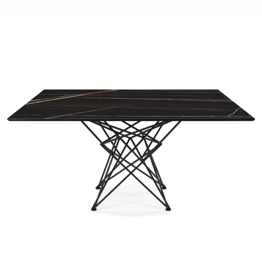 Captivating Cattelan Italia Gordon table with black Marmi ceramic displaying gold veins and textured metal interwoven base