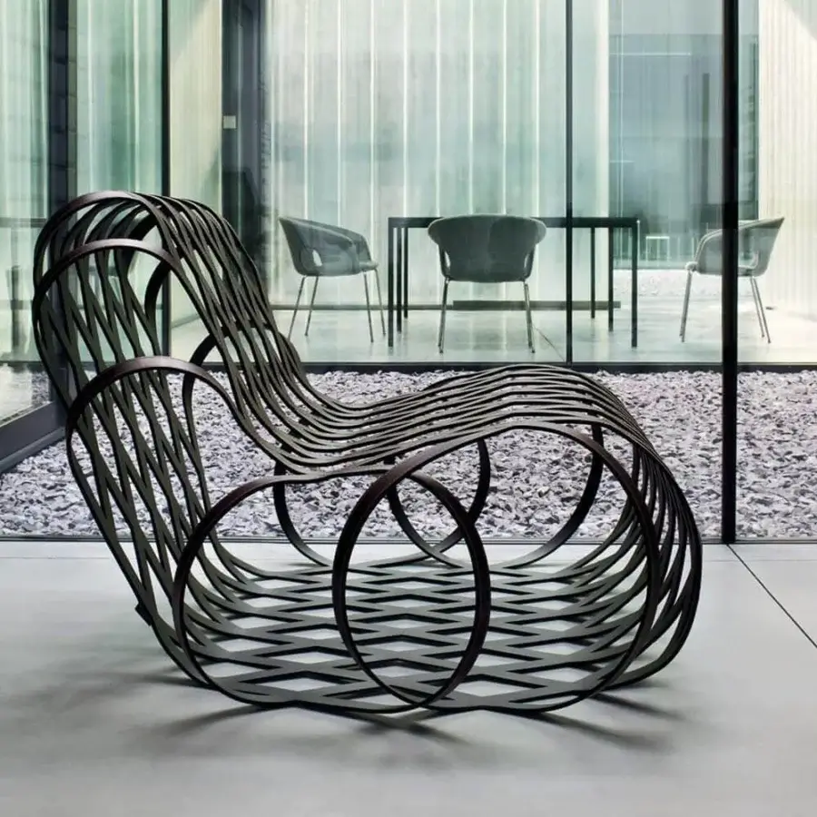 Exceptional LaCividina Aria lounge chair crafted with a steel frame and saddle leather in a dark bronze matte finish