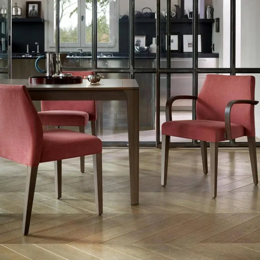 Superior Potocco Blossom table crafted in medium-brown ash wood with a matte finish and concealed extension mechanisms