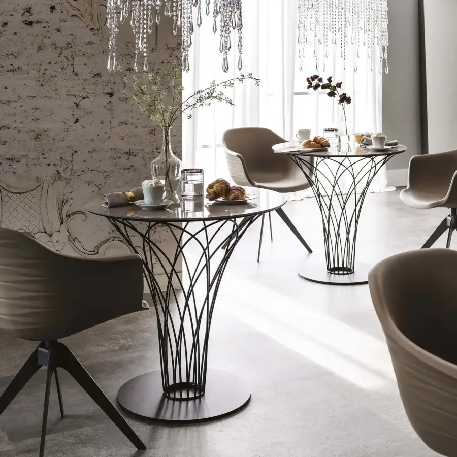 Elegant Cattelan Italia Nido Keramik bistrot table with dark Marmi ceramic top and black lacquered steel base
