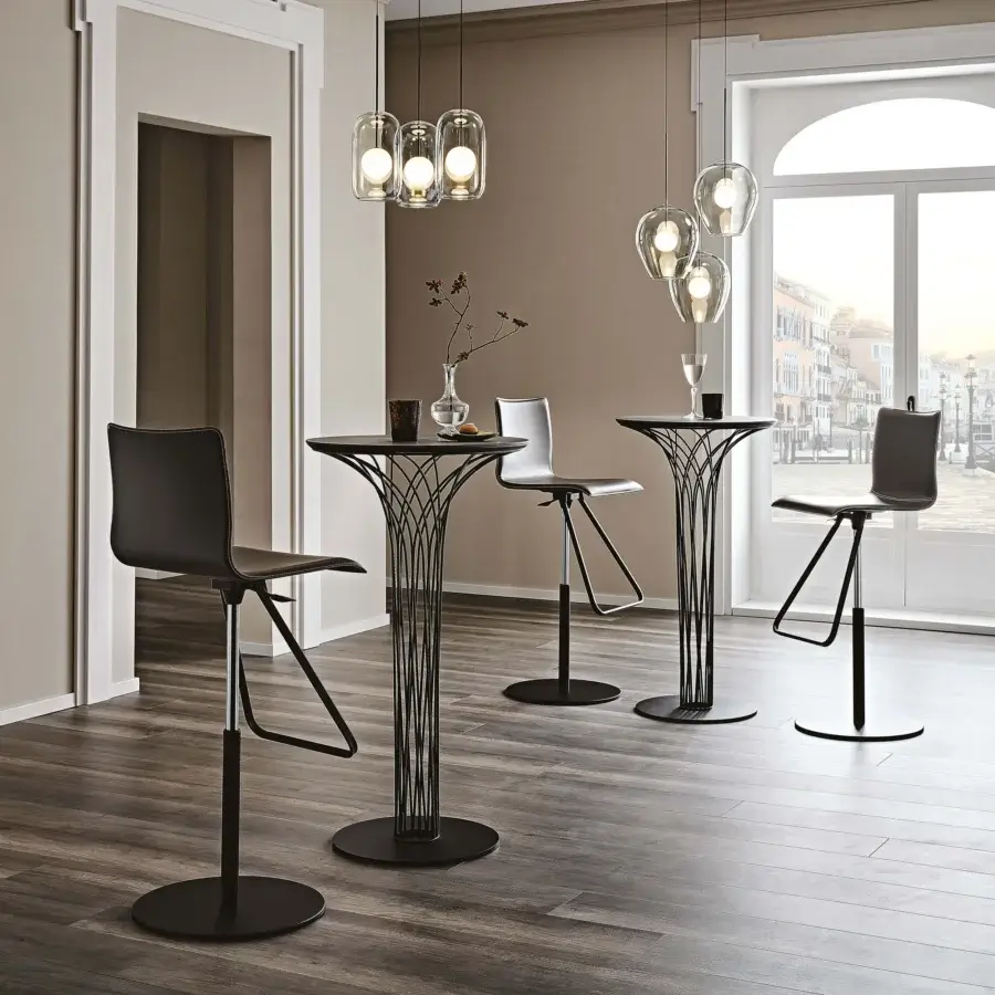 Harmonious Cattelan Italia Nido Keramik bistrot table with dark matte Marmi ceramic and black lacquered steel base